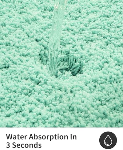 ILANGO Spa Blue Bathroom Rugs 24" × 17" Small Non Slip & Super Absorbent Extra Thick Soft, Washable Bath Mat for Floor, Microfiber Plush Shaggy Bath Rug with Rubber for Bathtub Shower Room Sink