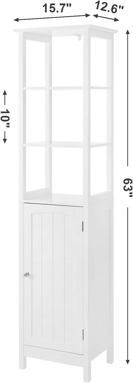 VASAGLE Storage Cabinet, Slim Linen Tower with Drawer and Door, for Living Room, Bathroom, 15.7 x 12.6 x 63 Inches, White UBBC63WT