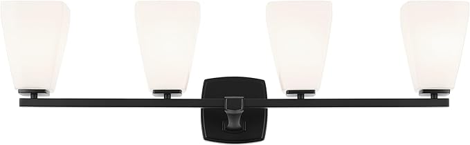 Kichler Marant 33.25" 4-Light Vanity Light with Opal Glass in Black, for Bathroom, Powder Room, Over a Mirror, (33.25" W x 9.5" H), 55217BK