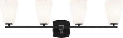 Kichler Marant 33.25" 4-Light Vanity Light with Opal Glass in Black, for Bathroom, Powder Room, Over a Mirror, (33.25" W x 9.5" H), 55217BK