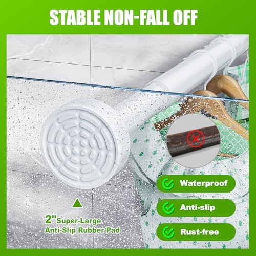 Ausemku Shower Curtain Rod Tension - 32-80 Inch Never Rust Non-Slip Spring Tension Curtain Rod No Drilling Stainless Steel Curtain Rod Use Bathroom Kitchen（White）