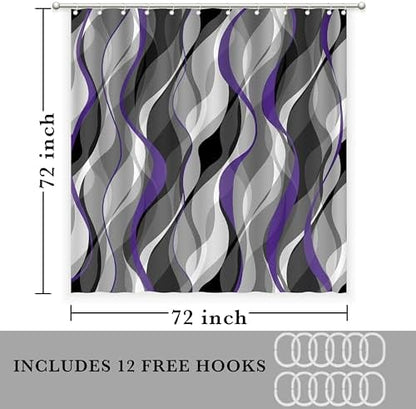 Purple and Grey Shower Curtain for Bathroom Purple and Black Shower Curtain Fabric Modern Abstract Striped Minimalist Bath Curtains Waterproof Shower Curtains Set, Black Gray Purple, 72 x 72 Inch