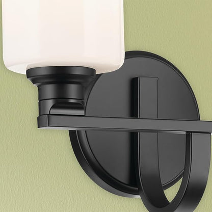 Kichler Gioe 14.25" 2-Light Vanity Light with Opal Glass in Black, Damp Rated, for Bathroom, Powder Room, Over a Mirror, (14.25" W x 10.5" H), 55225BK