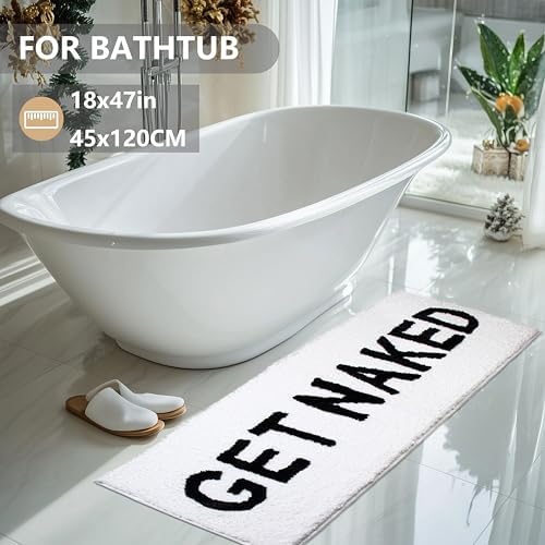 KOEXM Get Naked Bath Mat Long Runner Mat Cute Bathroom Rugs Funny