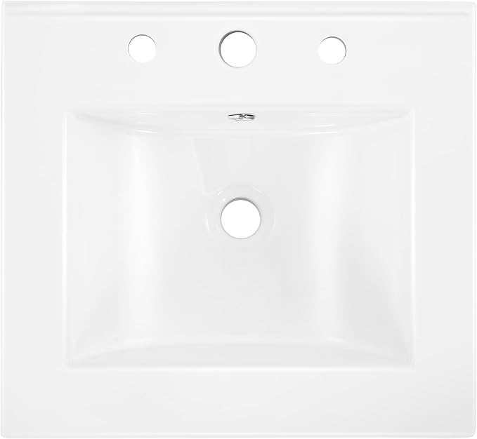 JONATHAN Y SNK1000A Ancillary 3-Hole 20 in. W x 18.25 in. D Classic Contemporary Rectangular Ceramic Single Sink Basin Vanity Top, White