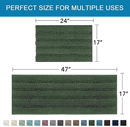H.VERSAILTEX Bathroom Rugs Bath Mats Sets Super Absorbent Chenille Striped Bath Mats Non Skid Machine Wash Dry Rugs for Bathroom Floor Set of 2(Bronze Green, 47 x 17 Plus 17 x 24 - Inches)