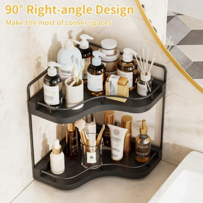 2-Tier Corner Bathroom Counter Organizer, Larger Size, Black