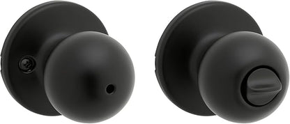 Kwikset Polo Interior Privacy Door Knob with Lock, Door Handle for Bathroom and Bedroom, Matte Black Keyless Turn Lock Doorknob, with Microban Protection