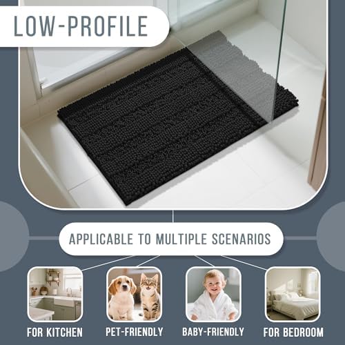 Yimobra Bathroom Runner Rug, 70 x 24, Long Bathroom Rugs Large Bath Mat, Soft Super Absorbent and Thick, Non-Slip, Machine Washable, Carpets for Home, Nursery, Bed and Living Room, Black