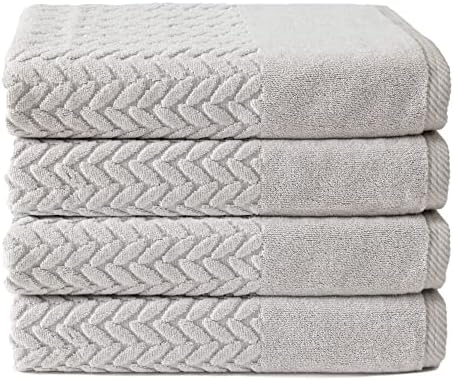 Texere 100% Organic Cotton Jacquard 650 GSM Premium Bath Towel Sets - Extra Absorbent Quick Dry and Plush (Cable, Light Taupe, 4 Bath Towels)