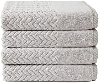 Texere 100% Organic Cotton Jacquard 650 GSM Premium Bath Towel Sets - Extra Absorbent Quick Dry and Plush (Cable, Light Taupe, 4 Bath Towels)