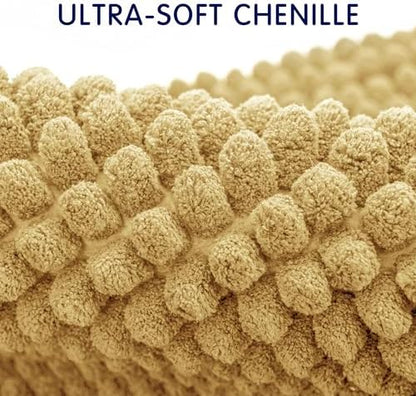 SUBRTEX Bathroom Rugs Chenille Bath Rug, Soft Short Plush Bath Mat, Water Absorbent Shower Mat, Quick Dry Machine Washable(Yellow, 18" x 24")