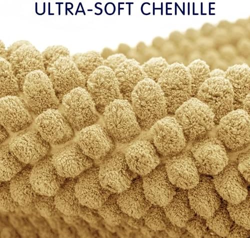 SUBRTEX Bathroom Rugs Chenille Bath Rug, Soft Short Plush Bath Mat, Water Absorbent Shower Mat, Quick Dry Machine Washable(Yellow, 20" x 32")