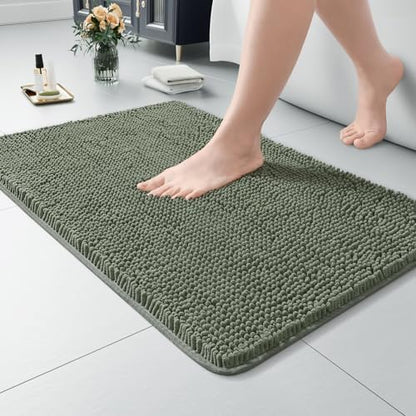 LOCHAS Luxury Bathroom Rug Shaggy Bath Mat 24 x 17 Inch, Sage Green