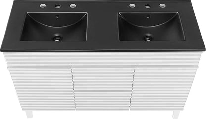 Modway Render 48" Double Bathroom Vanity in White Black