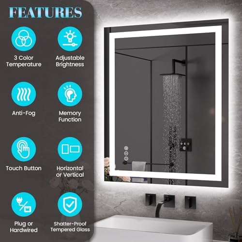 JISOSO LED Bathroom Mirror, Bathroom Vanity Mirror, 30"x36"