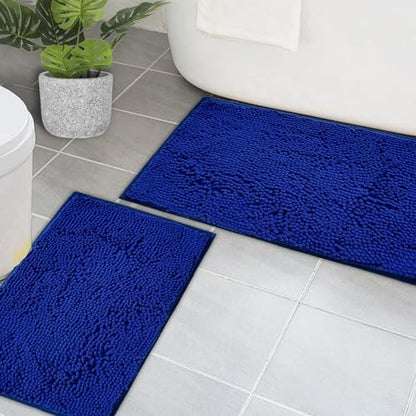 Bathroom Rugs Chenille Bath mat 2 Piece Set, Super Absorbent, PVC Non Slip Backing, Bath mats for Bathroom, Plush Shaggy, Thick, Machine Washable, Bathtub, Shower, Toilet.(Royal Blue)