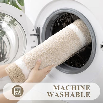 Pauwer Bathroom Rugs Sets 2 Piece, Non Slip Washable Bath Mat, Light Beige