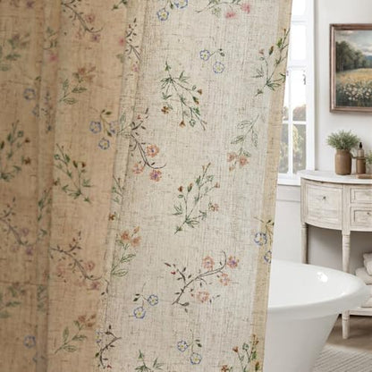 Floral Farmhouse Vintage Linen Shower Curtain French Country Decor 54Wx72H