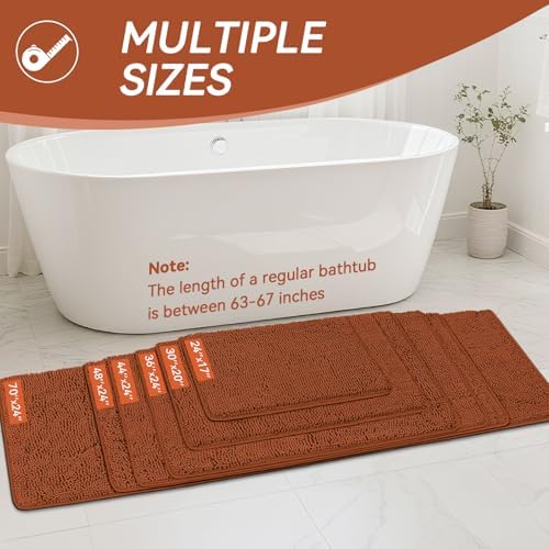 Bcoimo Bath Rug Mat,70x24 Extra Soft Burnt Orange Long Bathroom Runner Rug