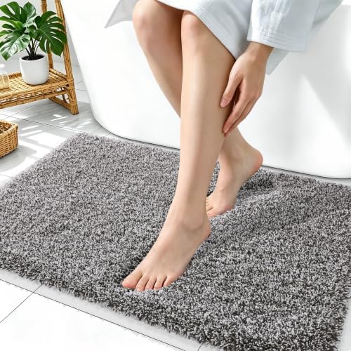 OLANLY Microfiber Bathroom Rugs 36x24, Quick Dry Mat, Dark Brown and White