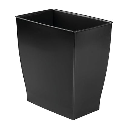 iDesign Small Plastic Bathroom Trash Can, Black | Slim Rectangle, For Bedroom, For Office, For Dorm