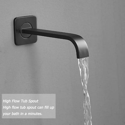 Matte Black Rain Shower System Tub Shower Faucet Set 12 Inch Square Rainfall Shower Head with Handheld Sprayer and Tub Spout Rough-in Valve Shower Mixer Combo Kit