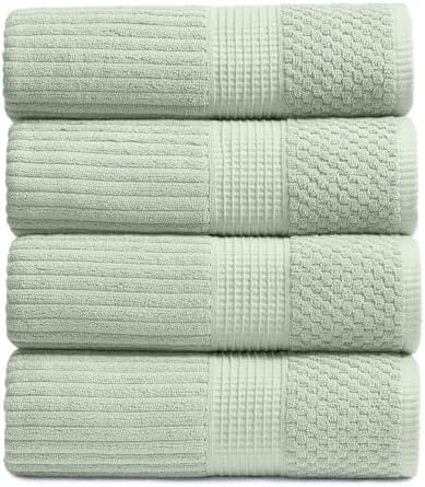Springtree Home 100% Cotton Bath Towel Set | 4-Pack | Textured | Eucalyptus