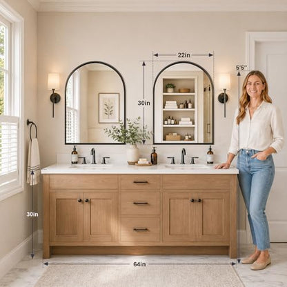 Arched Bathroom Mirrors Set of 2, 22x30 Black Rust-Resistant Metal Frame Vanity Mirror, HD Shatter-Resistant Wall Mirror for Over Sink, Modern Bathroom Mirror for Bedroom, Entryway, Living Room