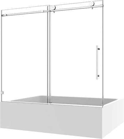 Single Sliding Shower Door,55"-60" W x 63" H Frameless Shower Door with 5/16" (8mm) Thick SGCC Tempered Glass W/Adjustable Soft Closing,Bathroom Glass Door for Spa（Brushed Nickel）