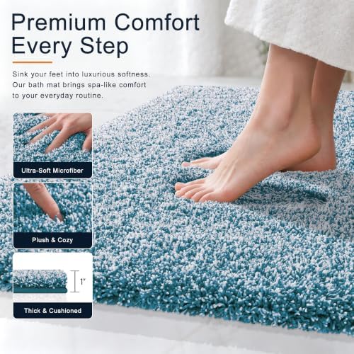 OLANLY Microfiber Soft Bathroom Rugs Mats 59x35, Peacock Blue and White