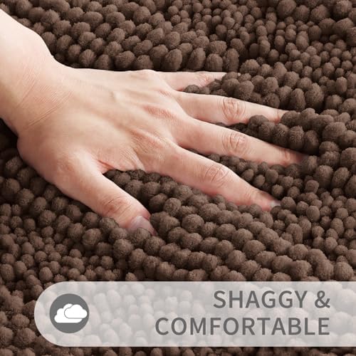 Yimobra Toilet Rugs U Shaped Washable 24 x 20, Non Slip and Super Absorbent Toilet Mat, Quick Dry, Ultra Luxury Microfiber Chenille Plush Fluffy Contour Bath Rugs for Toilet Base, Brown