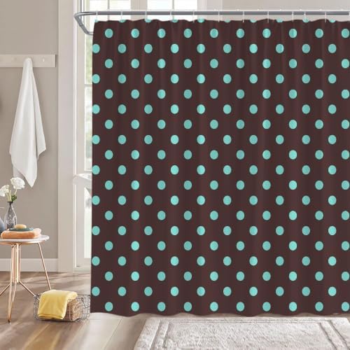 Polka Dot Shower Curtain Dark Brown Teal Dots Vintage Retro Fabric Decorative Bathroom Curtains with Hooks,70" Wx84 H
