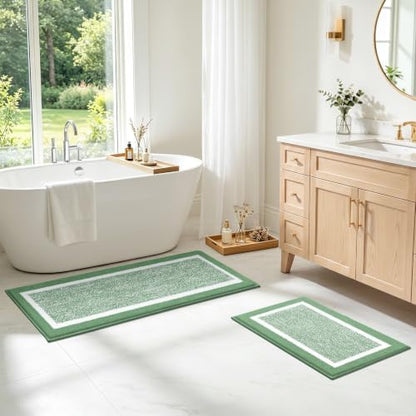 Pauwer Bathroom Rugs Sets 2 Piece, Plush Non Slip Bath Mats, Green