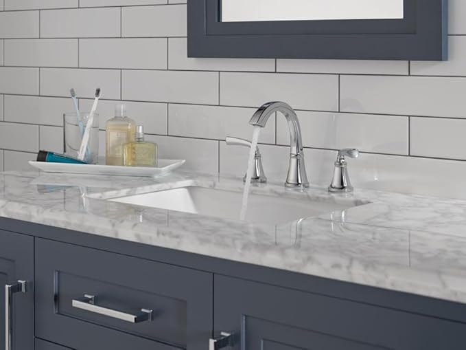 Delta Geist Chrome Bathroom Faucet 3 Hole, 8 Inch Widespread Bathroom Sink Faucet for Vanity, Push-Pop Drain Assembly, Chrome 35864LF