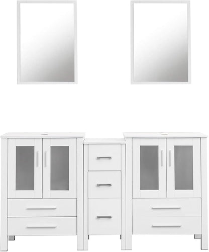 60" Double Sink Bathroom Vanity,White Bathroom Vanity with Double Side Cabinets & Removable 3 Drawer Storage Cabinet,Modern Vanity Without Mirror(only Vanity)