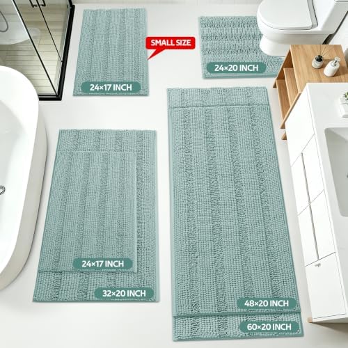 Christmas Striped Eggshell Blue Bathroom Rug Set 3 Pieces Ultra Soft, Non Slip Chenille Bath Carpet, Absorbent Plush Shaggy Bath Mats for Bathroom, Toilet, Bedroom, Kitchen