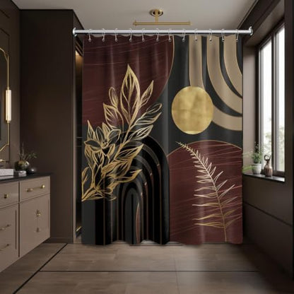 Dark Brown and Gold Extra Long Shower Curtain, Tall 72X78 in