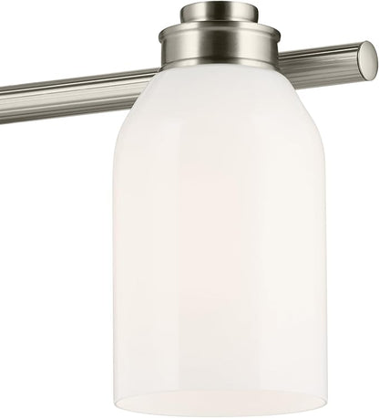 Kichler Shae 24.25" 3-Light Vanity Light with White Opal Glass in Brushed Nickel, for Bathroom Vanity, Powder Room, Over a Mirror, (24.25" W x 9" H), 55202NI