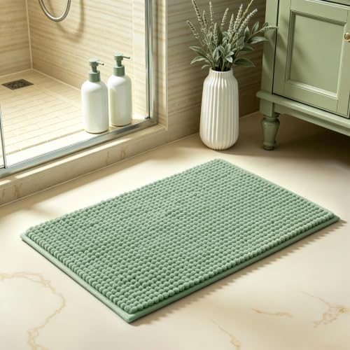 SUBRTEX Bathroom Rugs Chenille Bath Rug Soft Short Plush Bath Mat Soft Shower Mat Water Absorbent Shower Mat Quick Dry Machine Washable(Sage Green,18" x 24")