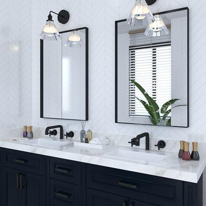 VocalStar Black Metal Framed Bathroom Mirror for Wall, 24 x 36 Inch Square Corner Rectangle Black Bathroom Vanity Mirror Modern Farmhouse, 1/4-inch Shatterproof Glass | Ultra-Flush Hanging