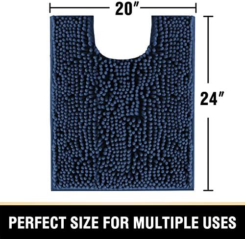 H.VERSAILTEX Toilet Mat U Shaped Bathroom Rugs Bath Mats for Bathroom Non Slip Luxury Chenille Bath Mat U Shape 20x24 Extra Soft and Absorbent Shaggy Rugs Washable Dry Fast - Navy