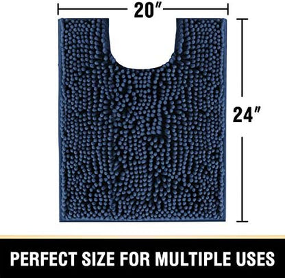 H.VERSAILTEX Toilet Mat U Shaped Bathroom Rugs Bath Mats for Bathroom Non Slip Luxury Chenille Bath Mat U Shape 20x24 Extra Soft and Absorbent Shaggy Rugs Washable Dry Fast - Navy