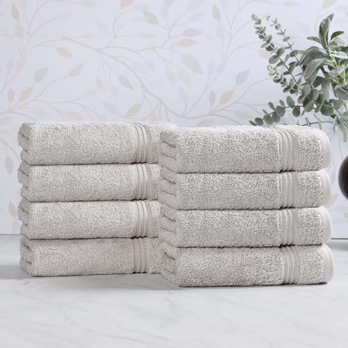 Superior Egyptian Cotton Bath Towel Set, Towels For Home Bathroom, Master, Guest Bath, Decor Essentials, Quick Dry, Absorbent, Large Body Towels, Spa, Hotel, Resort, Adult, Kids, Set of 8, Silver