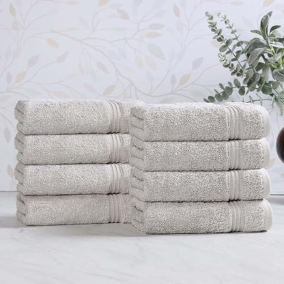 Superior Egyptian Cotton Bath Towel Set, Towels For Home Bathroom, Master, Guest Bath, Decor Essentials, Quick Dry, Absorbent, Large Body Towels, Spa, Hotel, Resort, Adult, Kids, Set of 8, Silver