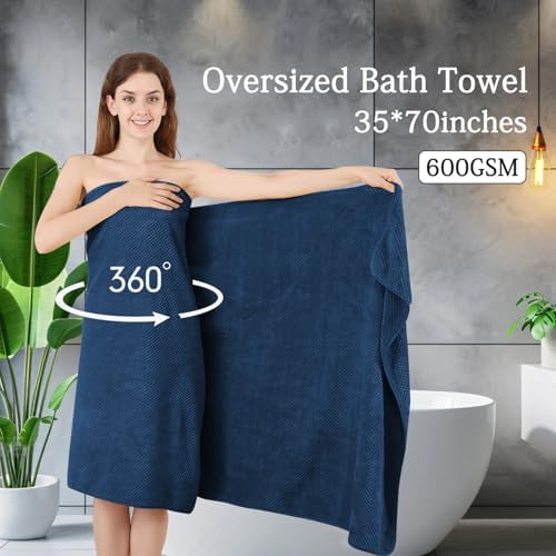 Hailea Navy Bath Towels Set 35x70 Inches - Luxury 600 GSM Oversized Bath Sheet Towel,Extra Large Microfiber - Quick Dry,Highly Absorbent,Super Soft Shower Towels Spa Hotel Bathroom Towel Set (4-Pack)