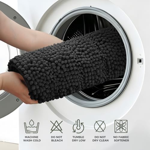 Bcoimo Bath Rug Mat Set,2 Piece Thick Absorbent Chenille Bathroom Mat Black