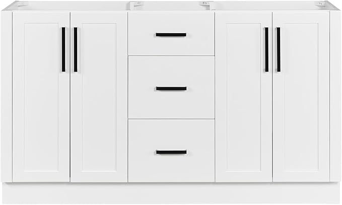 ARIEL Loren 60-inch Bathroom Vanity Base Cabinet,Solid Wood, 4 Soft Closing Doors, 3 Dovetail Drawers, White