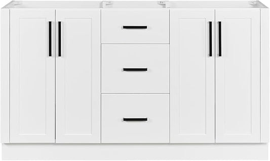 ARIEL Loren 60-inch Bathroom Vanity Base Cabinet,Solid Wood, 4 Soft Closing Doors, 3 Dovetail Drawers, White