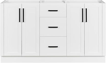 ARIEL Loren 60-inch Bathroom Vanity Base Cabinet,Solid Wood, 4 Soft Closing Doors, 3 Dovetail Drawers, White